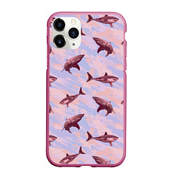 Чехол iPhone 11 Pro матовый Акулы на фоне неба, цвет: 3D-малиновый