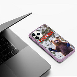 Чехол iPhone 11 Pro матовый Российский медведь на фоне берёзы, цвет: 3D-сиреневый — фото 2