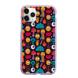 Чехол iPhone 11 Pro матовый Психоделические эмодзи, цвет: 3D-светло-сиреневый