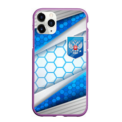 Чехол iPhone 11 Pro матовый Синий герб России на объемном фоне, цвет: 3D-фиолетовый