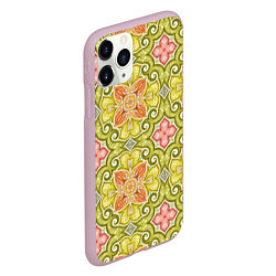 Чехол iPhone 11 Pro матовый Зеленые узоры и оранжевые цветы, цвет: 3D-розовый — фото 2