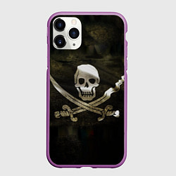 Чехол iPhone 11 Pro матовый Пиратский флаг - череп с ножами, цвет: 3D-фиолетовый