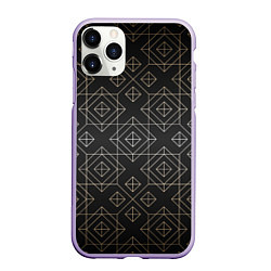 Чехол iPhone 11 Pro матовый Black gold- Ромбы, цвет: 3D-светло-сиреневый