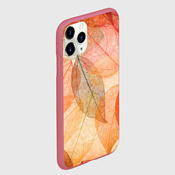 Чехол iPhone 11 Pro матовый Осенние прозрачные листья, цвет: 3D-малиновый — фото 2