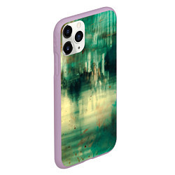 Чехол iPhone 11 Pro матовый Абстрактные зелёные краски и силуэты людей, цвет: 3D-сиреневый — фото 2
