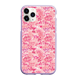 Чехол iPhone 11 Pro матовый Любовь и сердце, цвет: 3D-светло-сиреневый