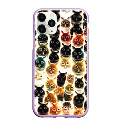 Чехол iPhone 11 Pro матовый Паттерн-котики, цвет: 3D-сиреневый