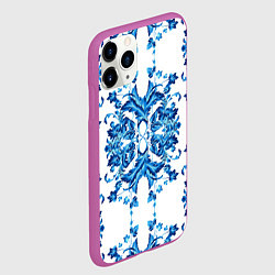 Чехол iPhone 11 Pro матовый Гжель синие цветы, цвет: 3D-фиолетовый — фото 2