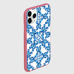 Чехол iPhone 11 Pro матовый Гжель рисунок цветы, цвет: 3D-малиновый — фото 2