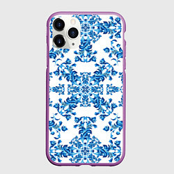 Чехол iPhone 11 Pro матовый Гжель узор цветы, цвет: 3D-фиолетовый