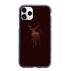 Чехол iPhone 11 Pro матовый Силуэт оленя с осенним лесом, цвет: 3D-серый