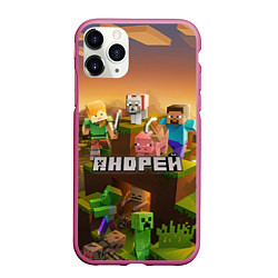 Чехол iPhone 11 Pro матовый Андрей Minecraft, цвет: 3D-малиновый