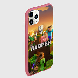 Чехол iPhone 11 Pro матовый Андрей Minecraft, цвет: 3D-малиновый — фото 2