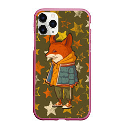 Чехол iPhone 11 Pro матовый Стильный лис в звездах, цвет: 3D-малиновый