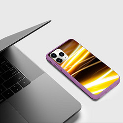 Чехол iPhone 11 Pro матовый Желтые неоновые полосы, цвет: 3D-фиолетовый — фото 2
