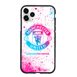 Чехол iPhone 11 Pro матовый Manchester United neon gradient style