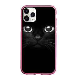 Чехол iPhone 11 Pro матовый Взгляд чёрного кота, цвет: 3D-малиновый