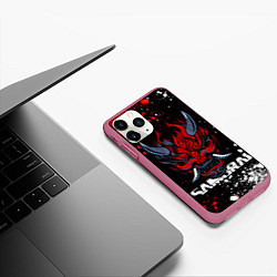 Чехол iPhone 11 Pro матовый Маска Они - Киберпанк 2077 - Samurai, цвет: 3D-малиновый — фото 2