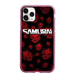 Чехол iPhone 11 Pro матовый Samurai - Красный паттерн - Cyberpunk, цвет: 3D-малиновый