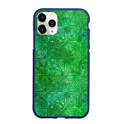 Чехол iPhone 11 Pro матовый Узорчатый зеленый стеклоблок имитация, цвет: 3D-тёмно-синий