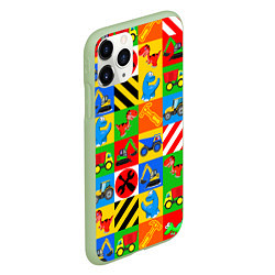 Чехол iPhone 11 Pro матовый Машинки и динозаврики в кубиках, цвет: 3D-салатовый — фото 2