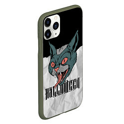 Чехол iPhone 11 Pro матовый Happy Halloween - wild cat, цвет: 3D-темно-зеленый — фото 2