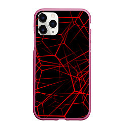Чехол iPhone 11 Pro матовый Красные линии на черном фоне, цвет: 3D-малиновый