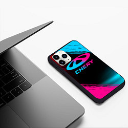 Чехол iPhone 11 Pro матовый Chery - neon gradient, цвет: 3D-черный — фото 2