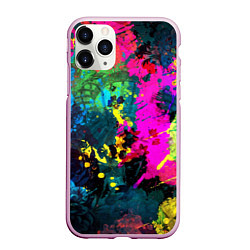 Чехол iPhone 11 Pro матовый Разноцветные кляксы красов, цвет: 3D-розовый
