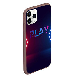 Чехол iPhone 11 Pro матовый Play неоновые буквы и красно синие полосы, цвет: 3D-коричневый — фото 2