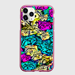 Чехол iPhone 11 Pro матовый Психоделические манулы, цвет: 3D-малиновый