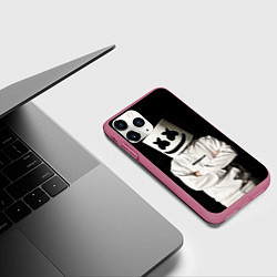 Чехол iPhone 11 Pro матовый Marshmello на чёрном фоне, цвет: 3D-малиновый — фото 2