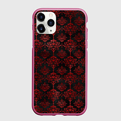 Чехол iPhone 11 Pro матовый Красные классические узоры на черном фоне, цвет: 3D-малиновый