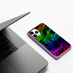 Чехол iPhone 11 Pro матовый Разноцветный неоновый дым, цвет: 3D-фиолетовый — фото 2