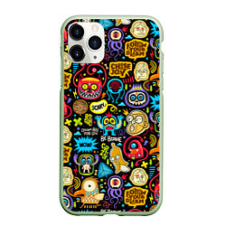 Чехол iPhone 11 Pro матовый Паттерн с монстриками, цвет: 3D-салатовый