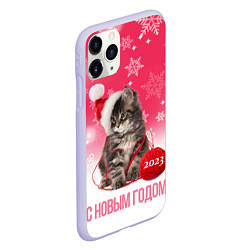 Чехол iPhone 11 Pro матовый Новогодний котенок на розовом фоне, цвет: 3D-светло-сиреневый — фото 2