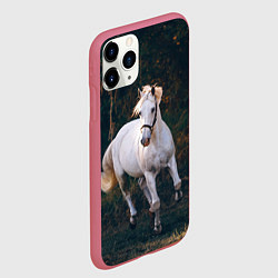 Чехол iPhone 11 Pro матовый Скачущая белая лошадь, цвет: 3D-малиновый — фото 2
