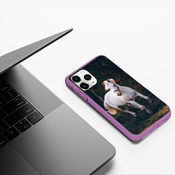 Чехол iPhone 11 Pro матовый Скачущая белая лошадь, цвет: 3D-фиолетовый — фото 2