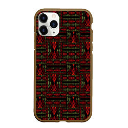 Чехол iPhone 11 Pro матовый Красно зеленый лоскутный узор змеиной кожи имитаци