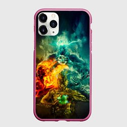 Чехол iPhone 11 Pro матовый 4 элемента - природные стихии, цвет: 3D-малиновый