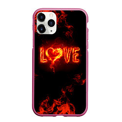 Чехол iPhone 11 Pro матовый Fire love, цвет: 3D-малиновый