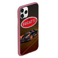 Чехол iPhone 11 Pro матовый Bugatti на ночной дороге, цвет: 3D-малиновый — фото 2