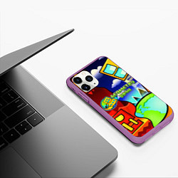 Чехол iPhone 11 Pro матовый Geometry dash world, цвет: 3D-фиолетовый — фото 2