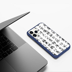 Чехол iPhone 11 Pro матовый Иероглифная сетка, цвет: 3D-тёмно-синий — фото 2