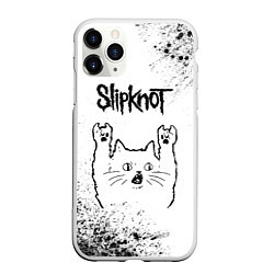 Чехол iPhone 11 Pro матовый Slipknot рок кот на светлом фоне, цвет: 3D-белый
