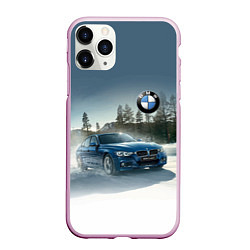 Чехол iPhone 11 Pro матовый Крутая бэха мчится по лесной дороге, цвет: 3D-розовый