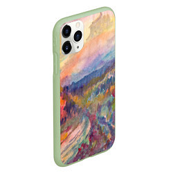 Чехол iPhone 11 Pro матовый Осенний пейзаж акварель, цвет: 3D-салатовый — фото 2
