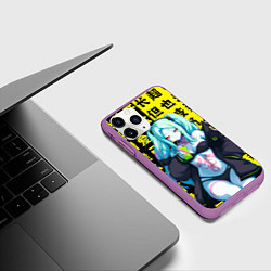 Чехол iPhone 11 Pro матовый Ребекка и иероглифы - Киберпанк аниме, цвет: 3D-фиолетовый — фото 2