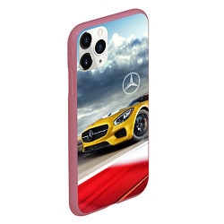 Чехол iPhone 11 Pro матовый Mercedes AMG V8 Biturbo на трассе, цвет: 3D-малиновый — фото 2