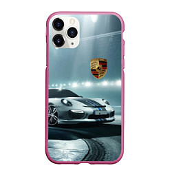 Чехол iPhone 11 Pro матовый Porsche - racing route - motorsport, цвет: 3D-малиновый